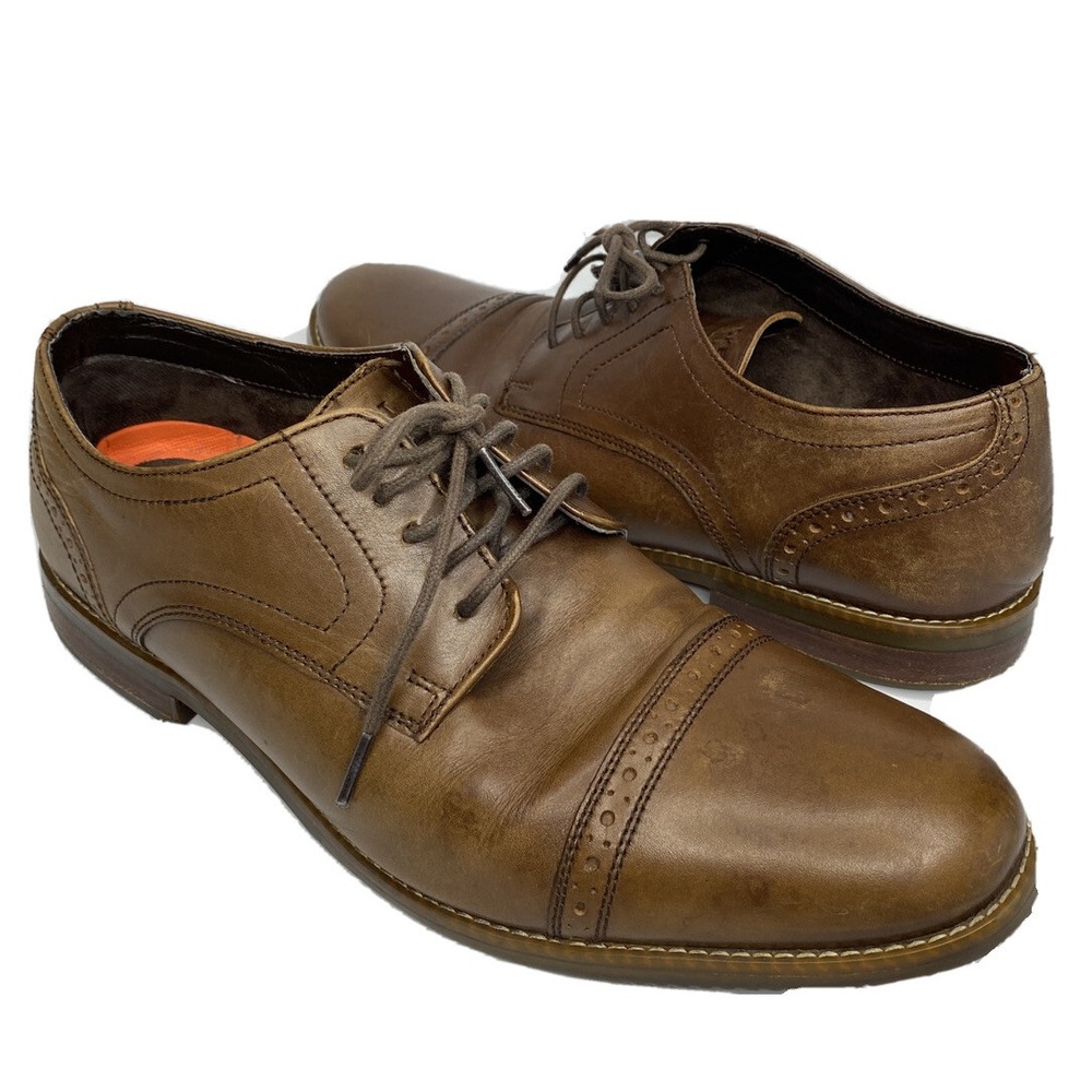 Rockport Mens 11 Brown Leather Walkability Shock Absorbing Lace Up Oxford Shoes